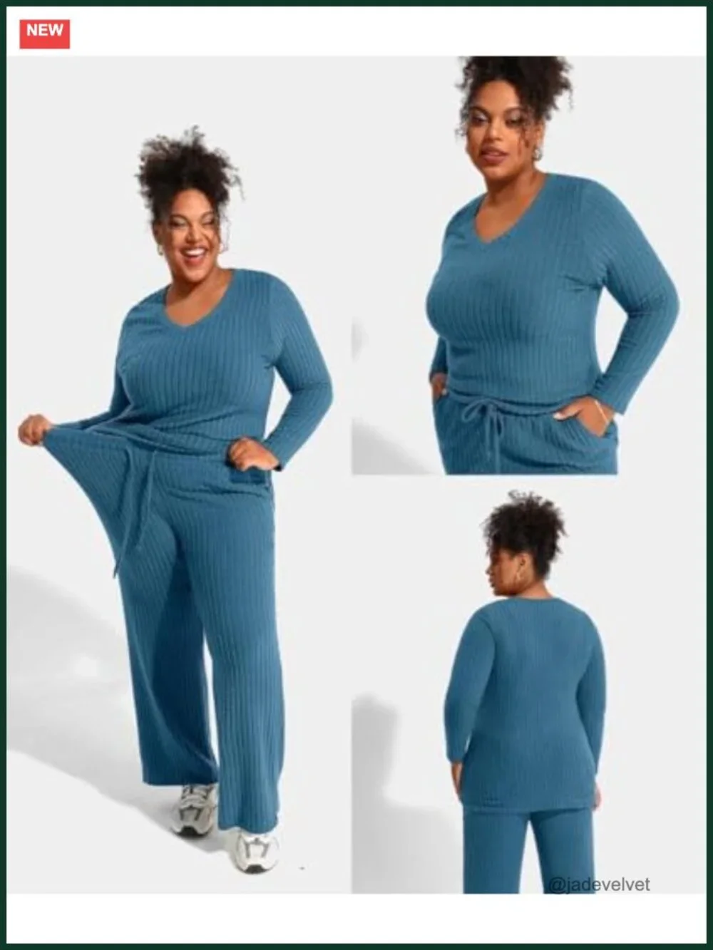 Plus Size 2 Piece Lounge Set Knit Sweater Top & Wide Leg Pants